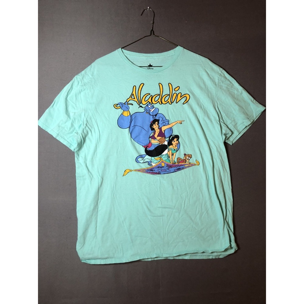 Disney Aladdin T-Shirt Teal Blue XL Jasmine Genie Flying Carpet Graphic Tee